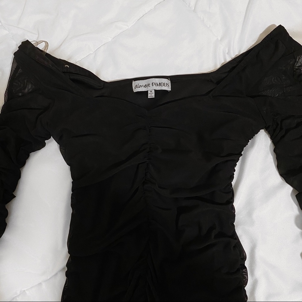 Black Ruched Mini Dress - Picture 3 of 4